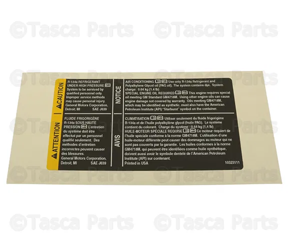 Air Conditioning Refrigerant Warning Label - GM (10323111)