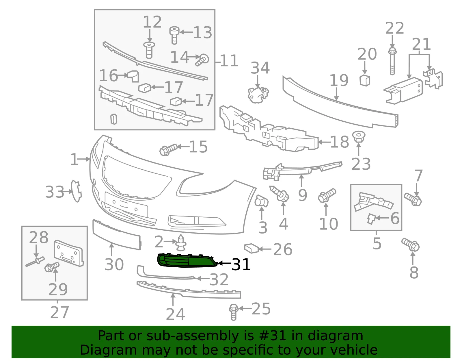Driver Side Front Bumper Fascia Outer Insert - GM (13238370) - view 3