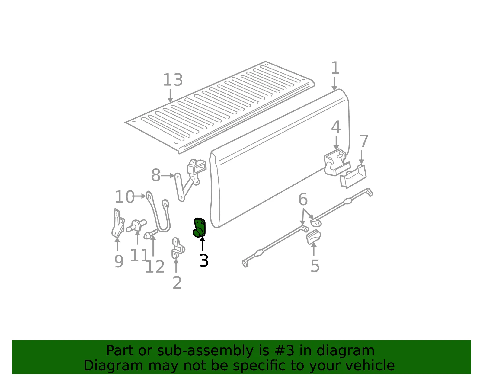 Driver Side Inner Tailgate Hinge - GM (15691087) - view 4