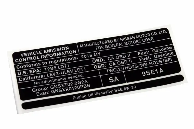 Vehicle Emission Control Information Label - GM (19317921)