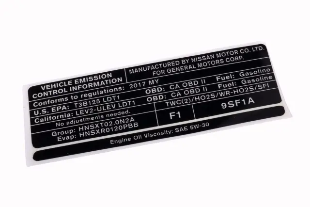 Vehicle Emission Control Information Label - GM (19318001)