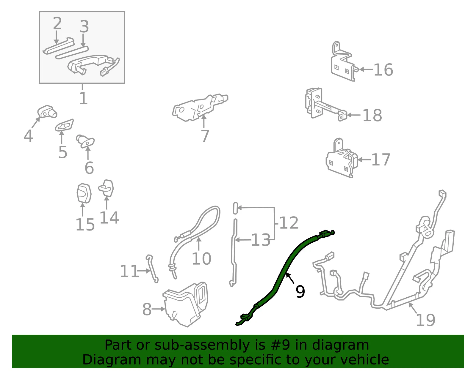 Front Side Door Inside Handle Cable - GM (20908481) - view 3