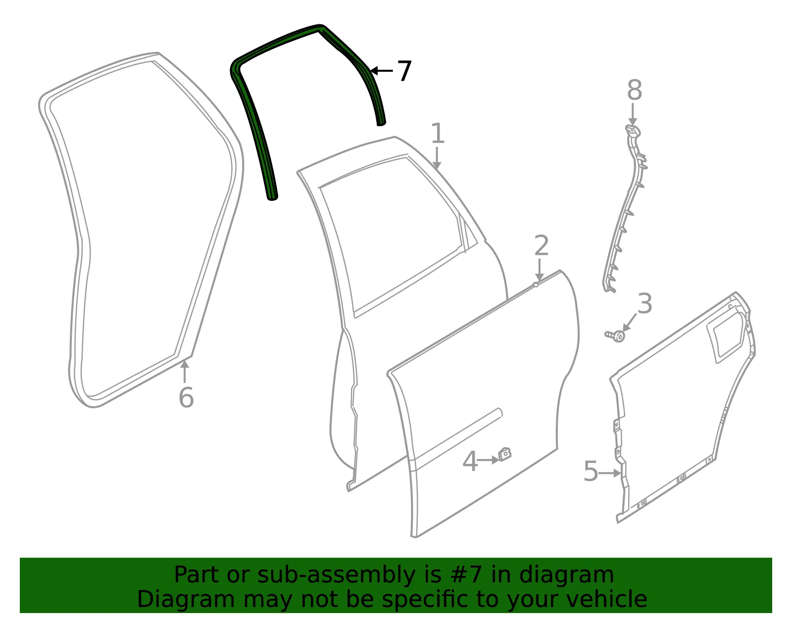 Weatherstrip Assembly Rear S/D Wd - GM (22694709) - view 2