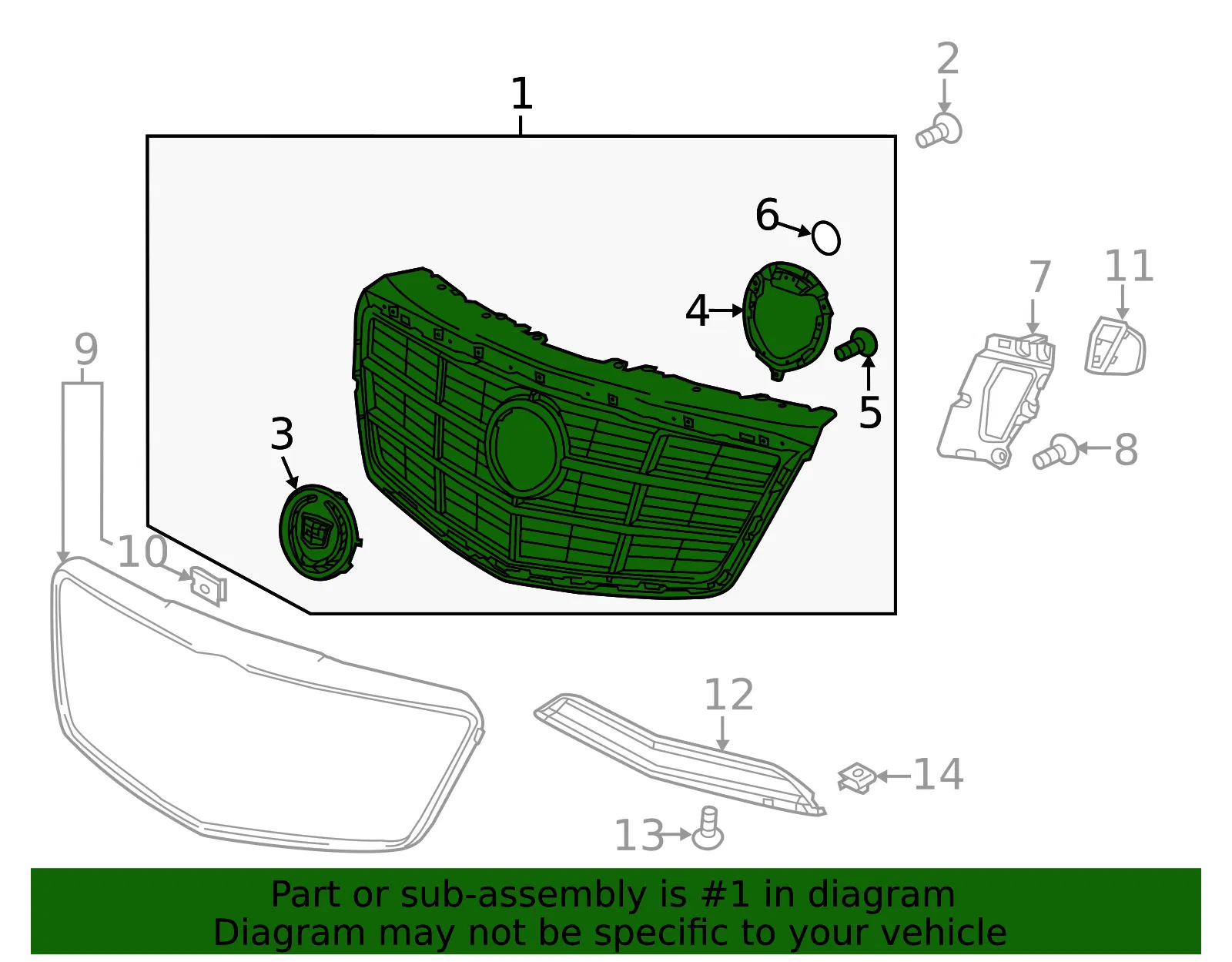 Front Upper Grille - GM (22806394) - view 3