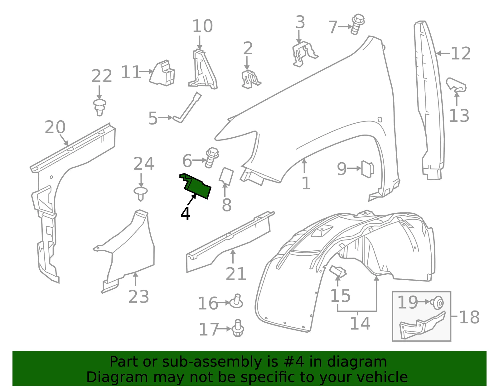Fender Lower Bracket - Passenger Side (RH) - GM (22897755) - view 3