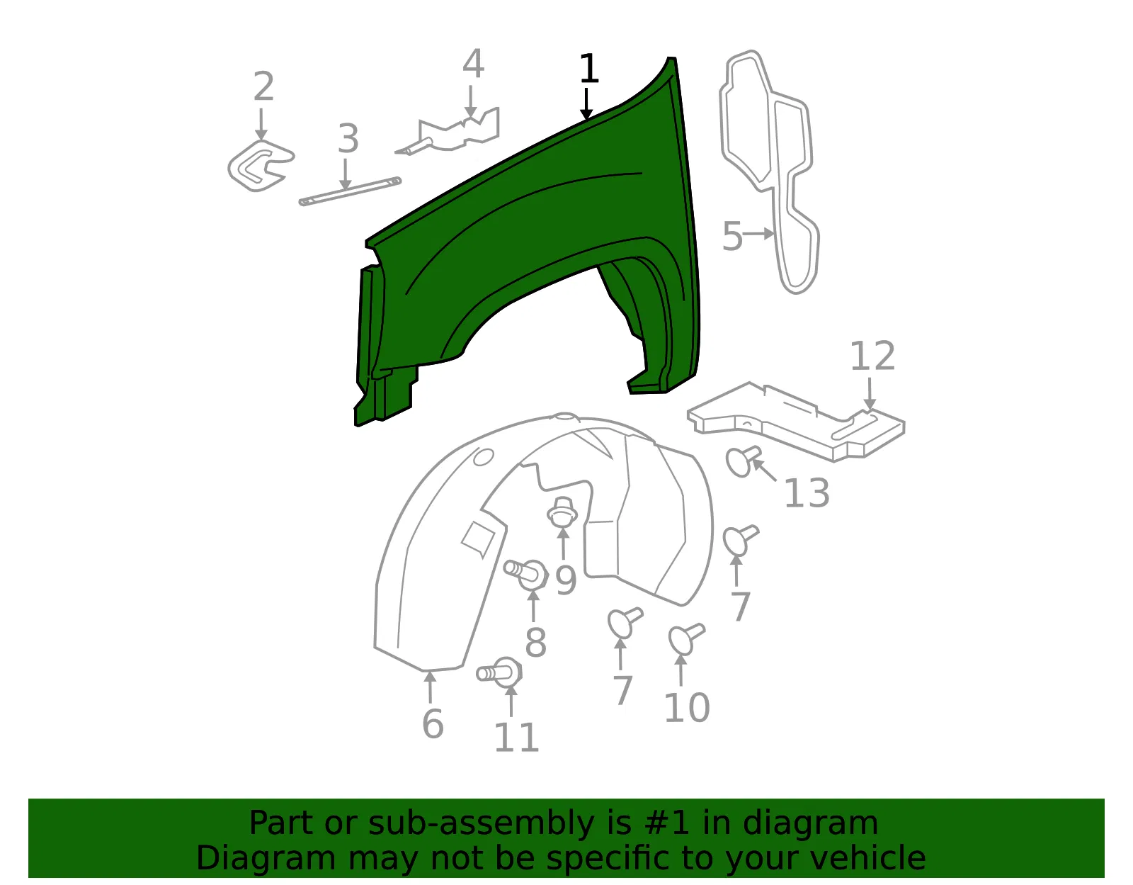 Front Driver Side Fender - GM (22977473) - view 5