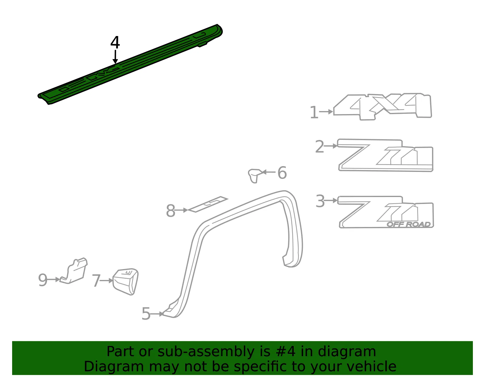 Anthracite Driver Side Pickup Box Side Upper Molding - GM (22987367) - view 4