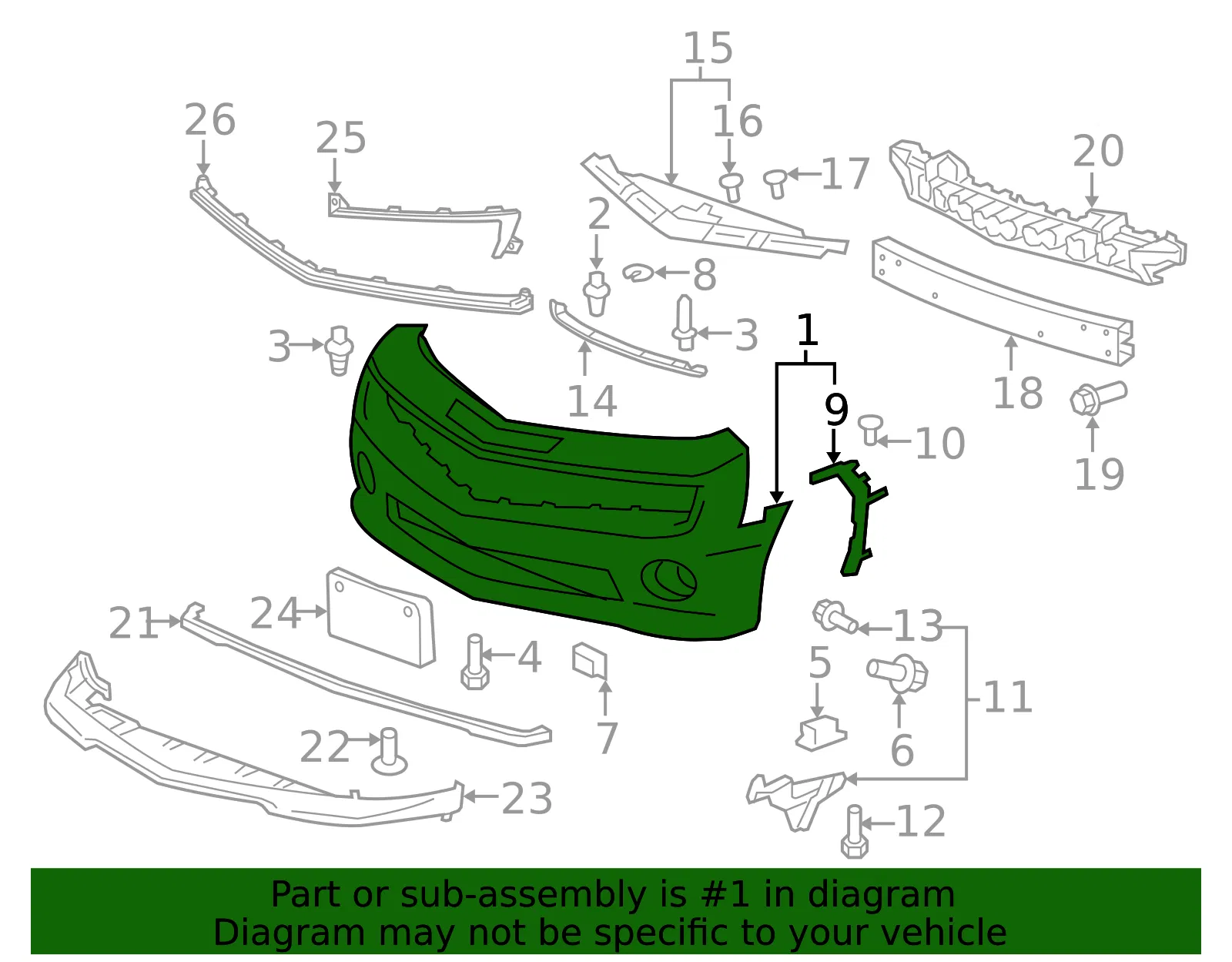 Front Upper Bumper Cover - GM (22997721) - view 3