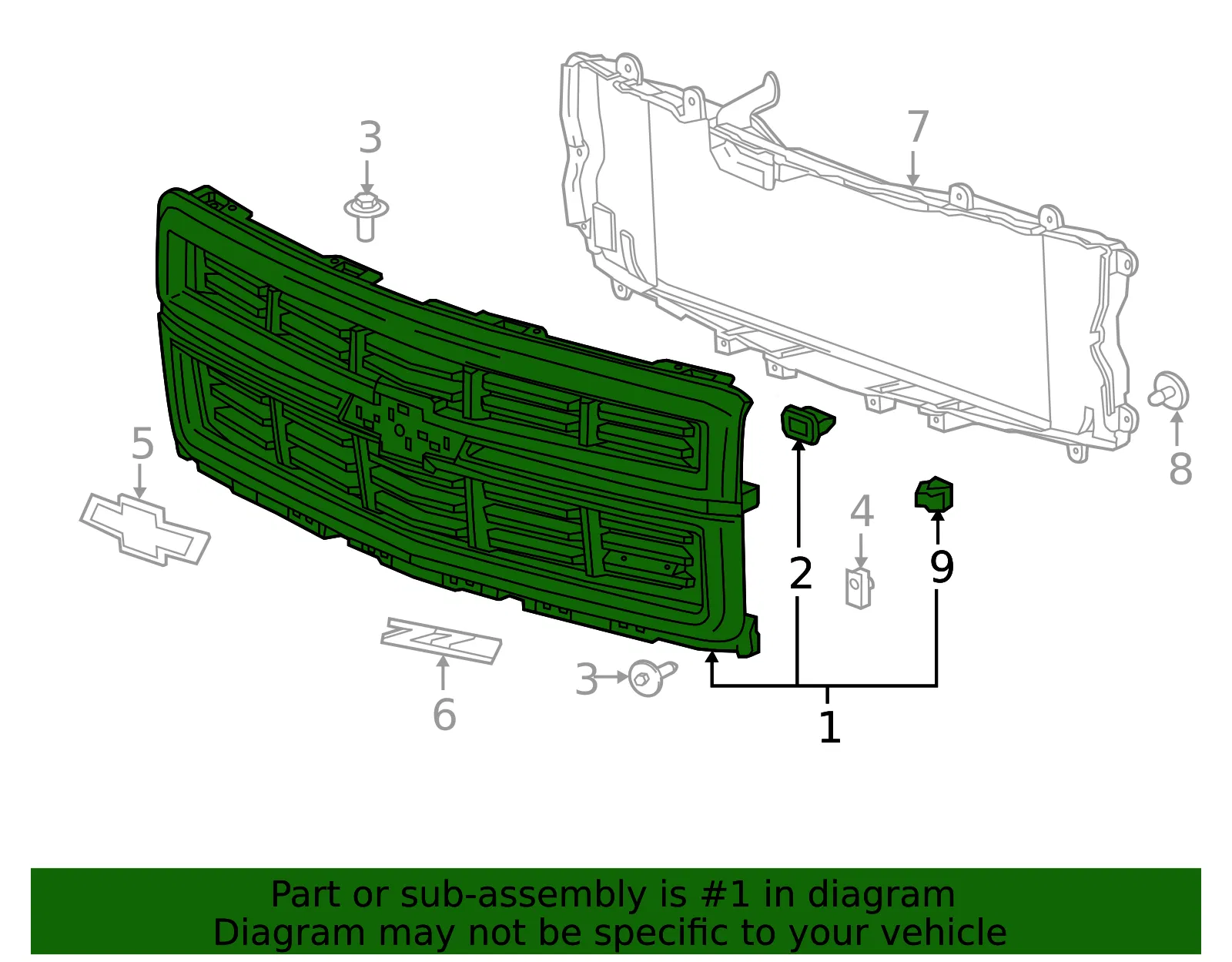 Front Grille - GM (23259621) - view 4