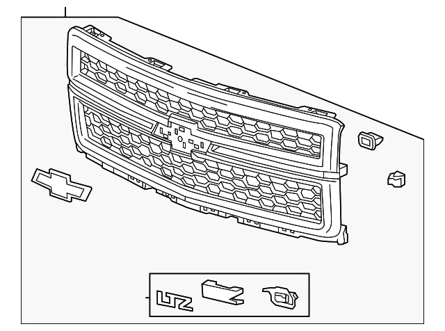 Front Grille in Chrome with Chrome Mesh and Chrome Surround without Emblem - GM (23259624) - view 3