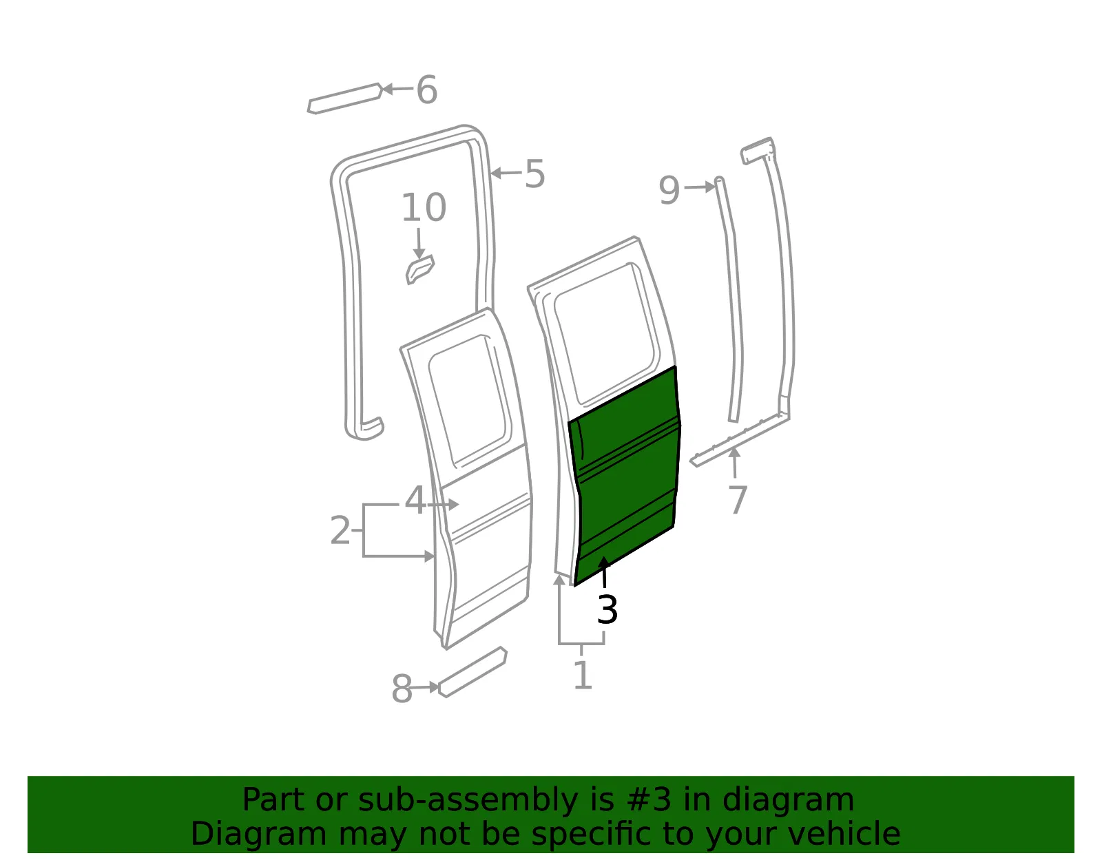 Passenger Side Intermediate Side Door Outer Panel - GM (23283998) - view 3
