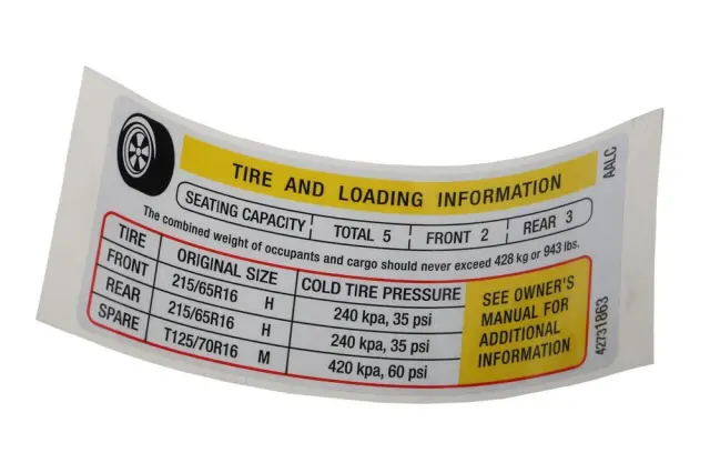 Tire Pressure Label - GM (42731863)
