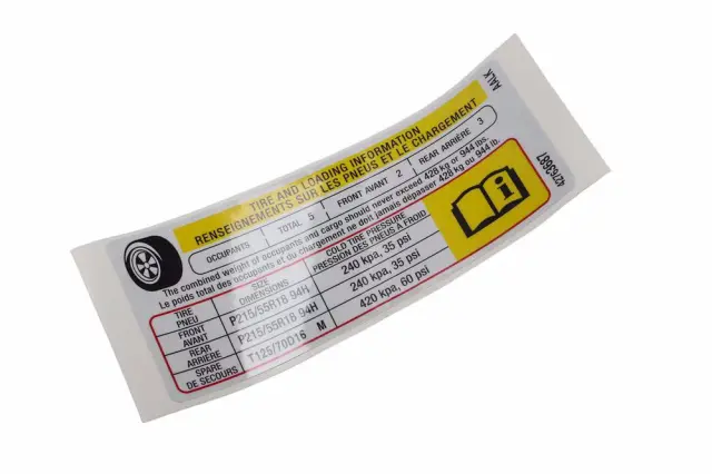 Tire Pressure Label - GM (42763687)