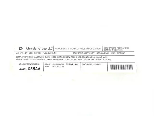 Vehicle Emission Control Information Label - Mopar (47480055AA) - view 2