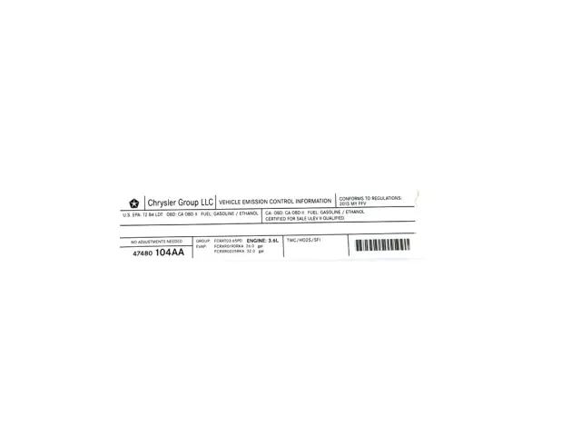 Vehicle Emission Control Information Label - Mopar (47480104aa)