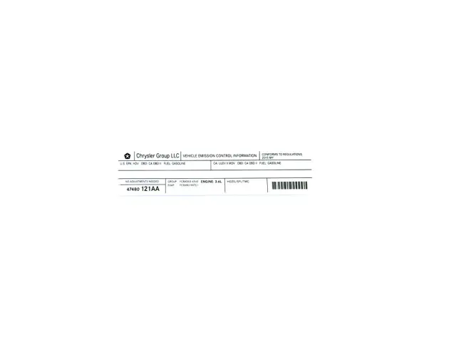 Vehicle Emission Control Information Label - Mopar (47480121AA) - view 2