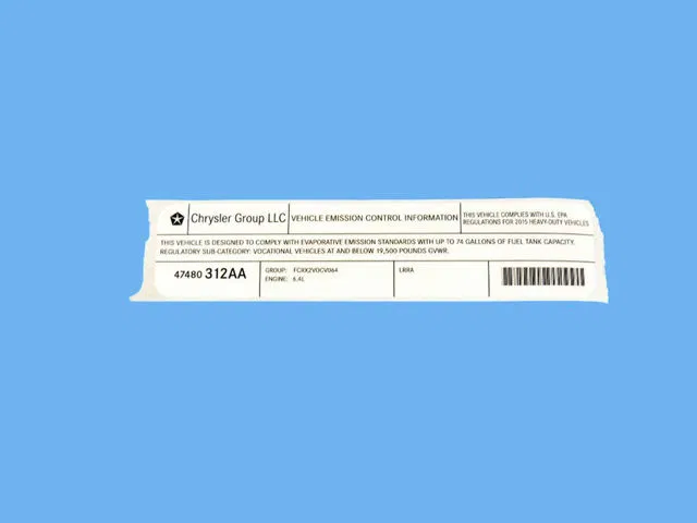Vehicle Emission Control Information Label - Mopar (47480312AA)