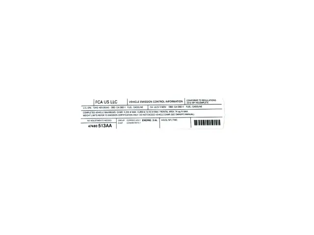 Vehicle Emission Control Information Label - Mopar (47480513aa)