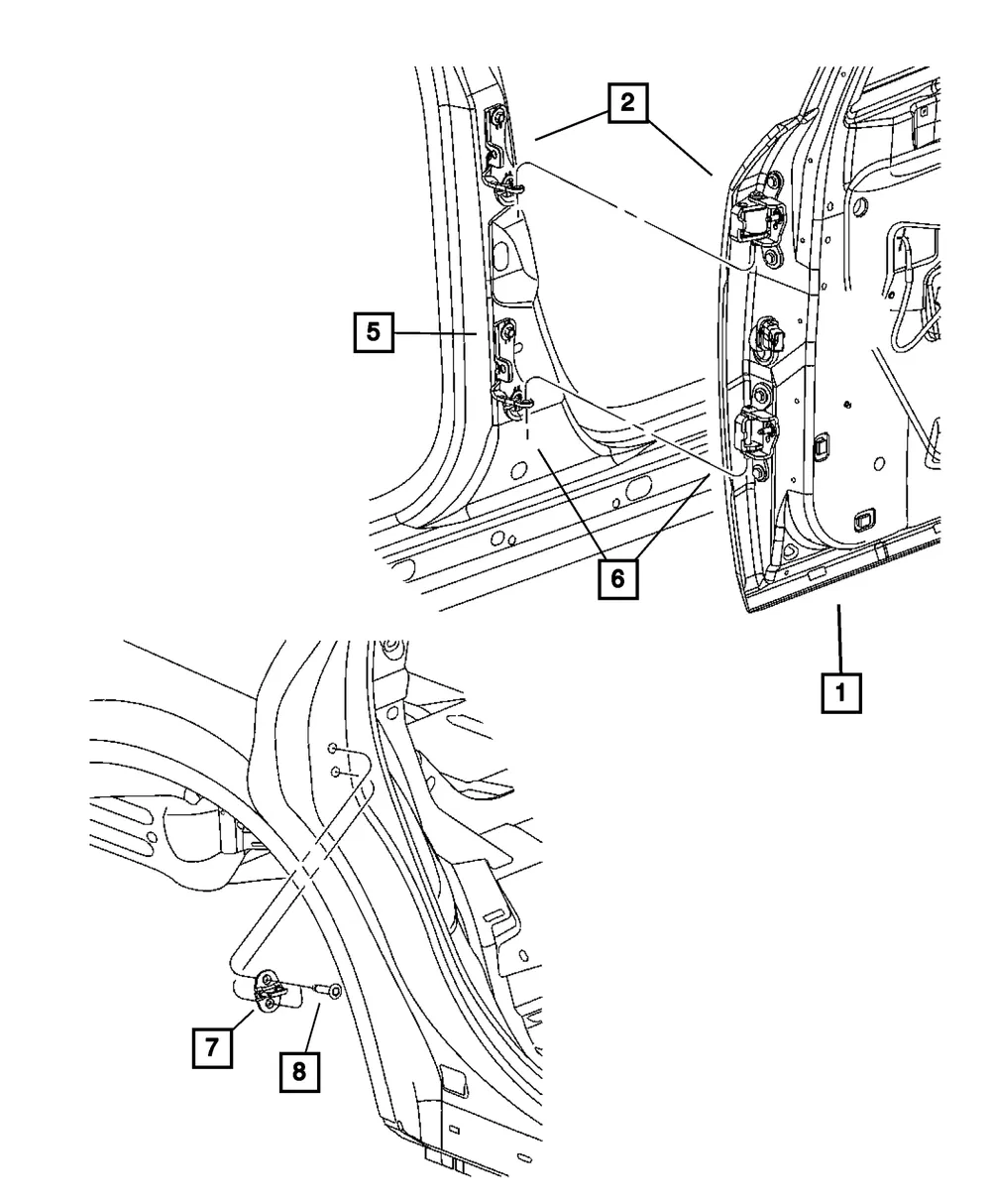 Rear Door Upper Hinge, Left - Mopar (5161443aa)