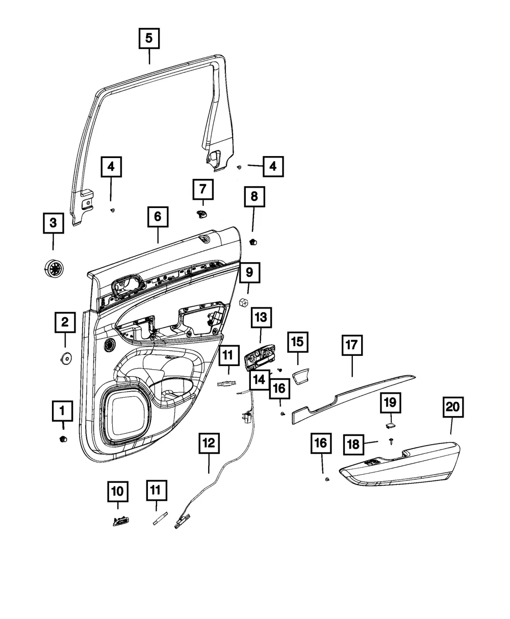 Rear Door Trim Panel Assembly, Left - Mopar (5ll791a3ae)