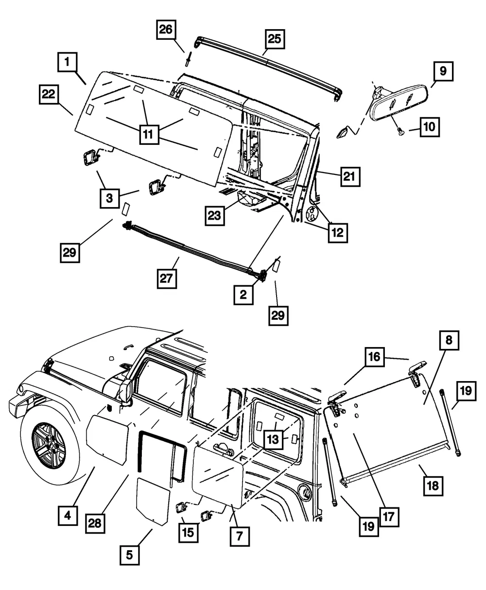 Shipping Assembly - 30 Lite Glass Windshield - Mopar (68003430ab)