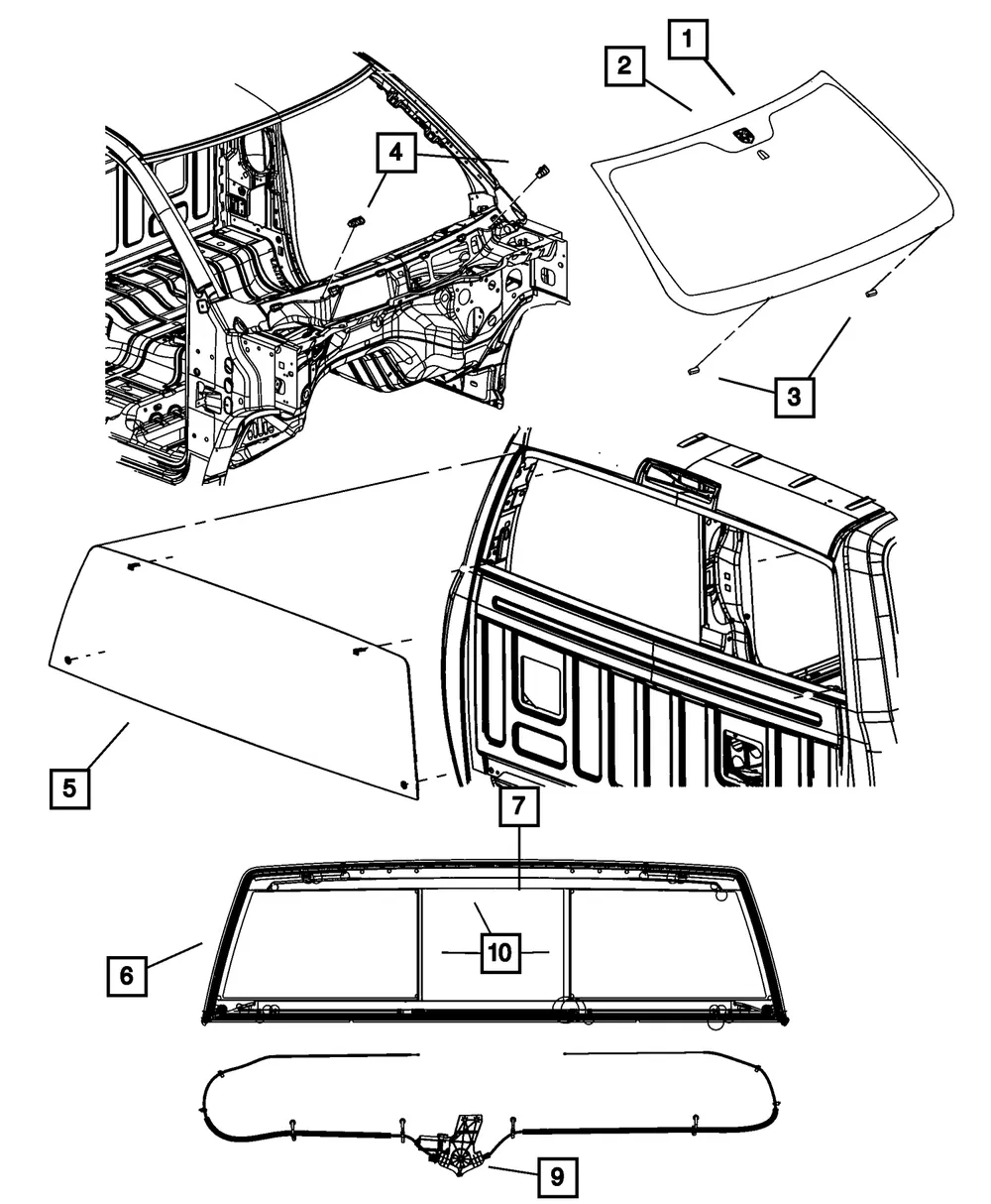 Shipping Assembly - 30 Lite Glass Windshield - Mopar (68050019ab)