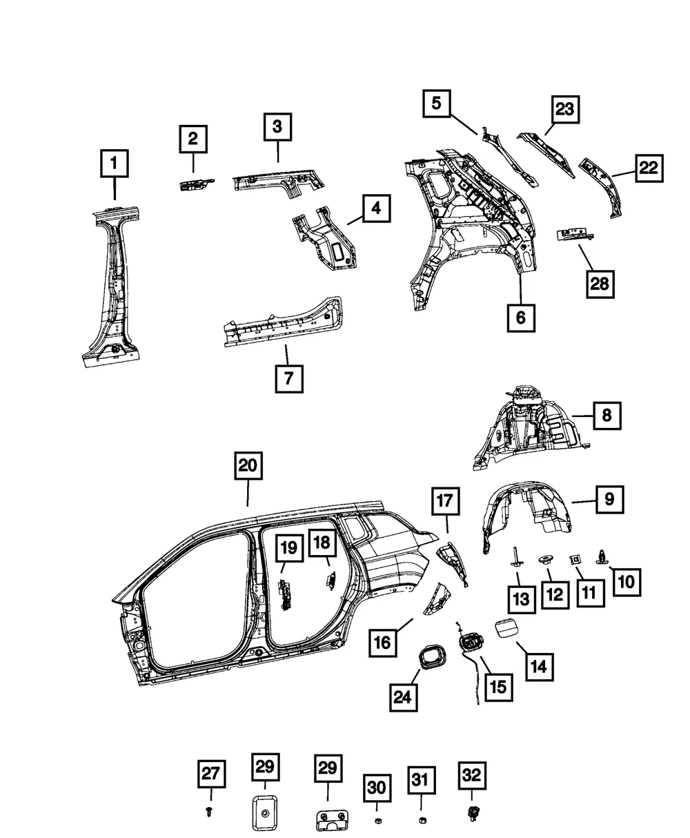 D Pillar Lower Reinforcement, Right - Mopar (68244032AB)