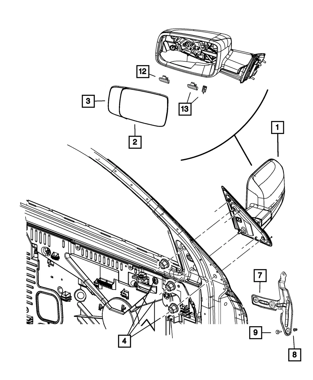 Outside Rear-View Mirror, Left - Mopar (68380339ad)