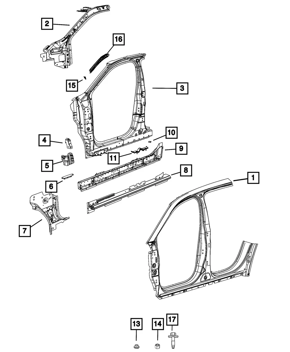 Hinge Pillar Reinforcement, Right - Mopar (68577590AC)