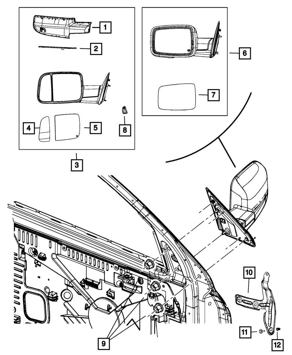 Outside Rear-View Mirror, Left - Mopar (68595447aa)