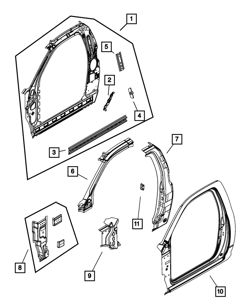 B-Pillar Reinforcement, Left - Mopar (68608997aa) - view 7