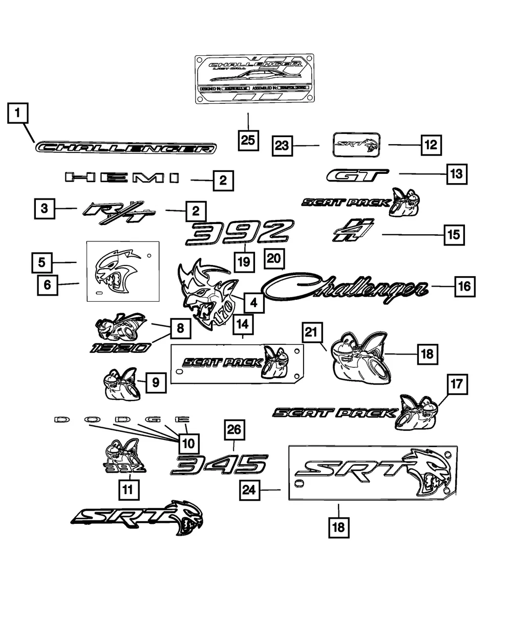 Srt Nameplate, Right - Mopar (68610378AB)