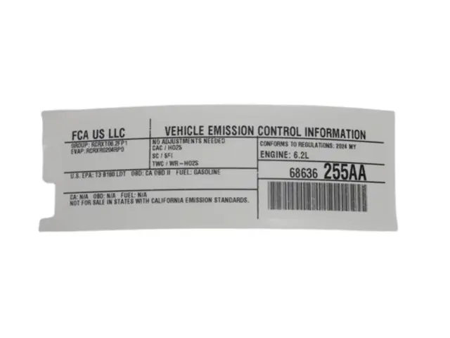 Vehicle Emission Control Information Label - Mopar (68636255AA)