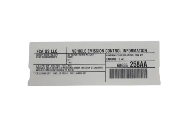 Vehicle Emission Control Information Label - Mopar (68636258AA)