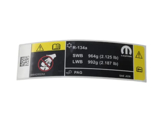 Air Conditioning System Label - Mopar (68642002AA)