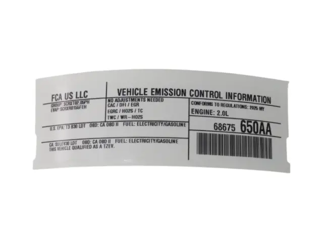 Vehicle Emission Control Information Label - Mopar (68675650AA)