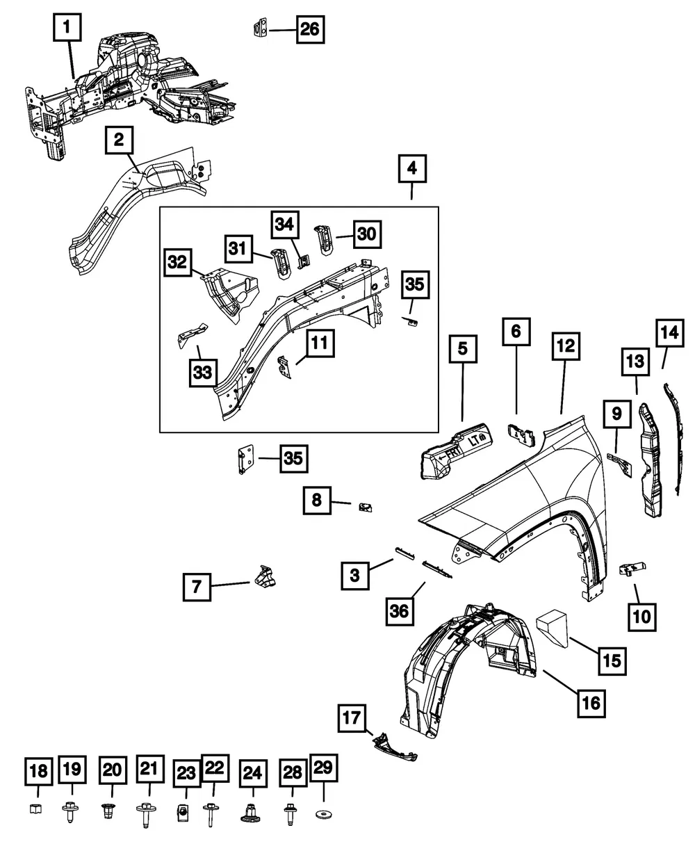 Fender Mounting Midpoint Bracket, Right - Mopar (68694318AA)