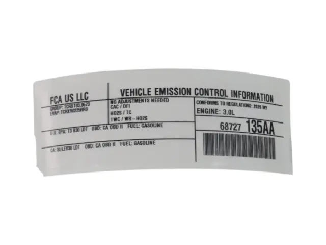 Vehicle Emission Control Information Label - Mopar (68727135AA)