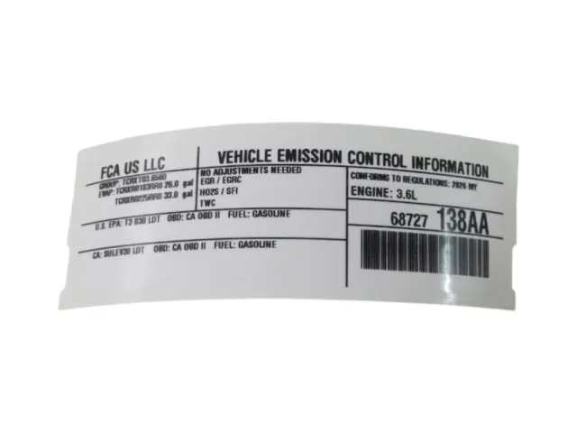 Vehicle Emission Control Information Label - Mopar (68727138AA)