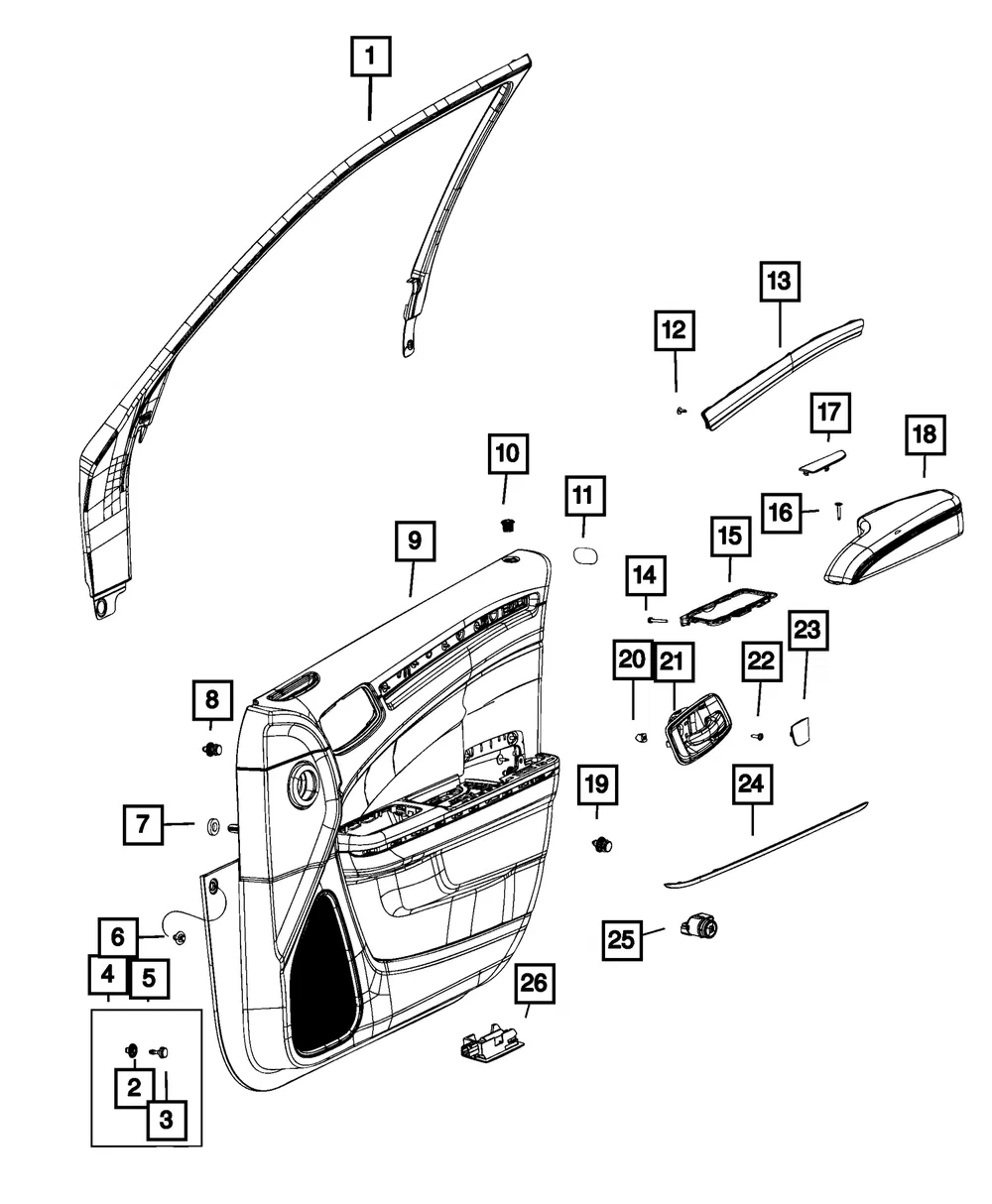 Front Door Trim Panel Assembly, Left - Mopar (6fb131l8ag)