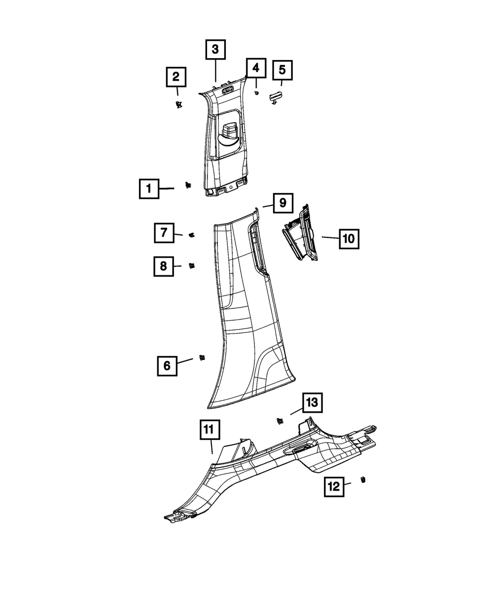 B Pillar Upper Molding, Right - Mopar (6sm72wt3ad)