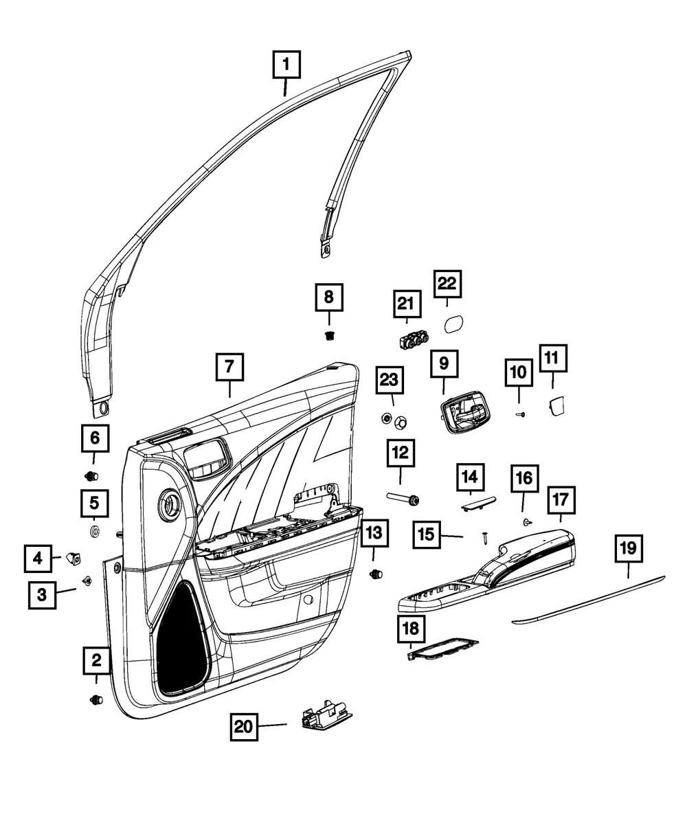 Front Door Trim Panel Assembly, Left - Mopar (7JP351F6AA)
