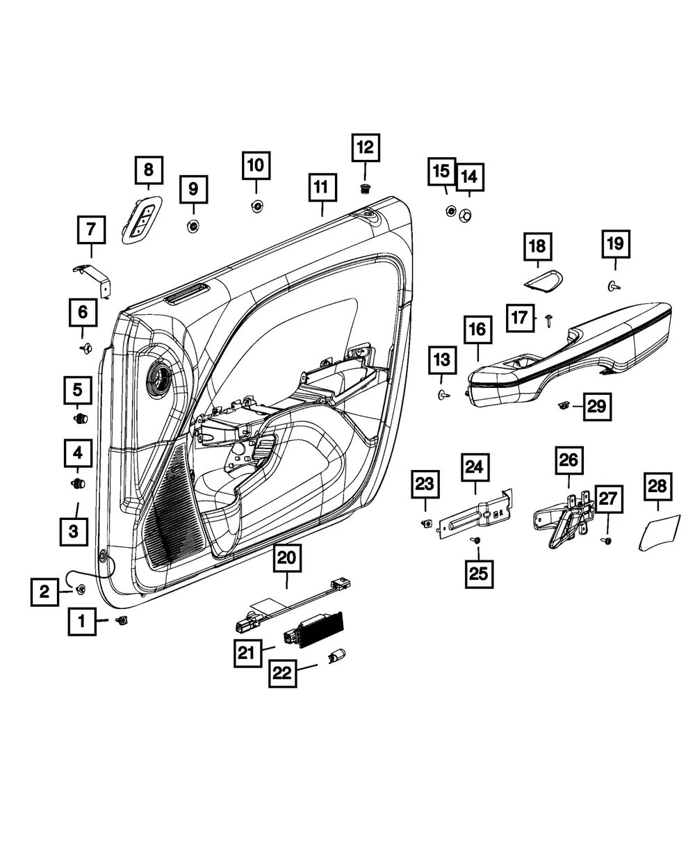 Front Door Trim Panel, Right - Mopar (7jp381f6aa)
