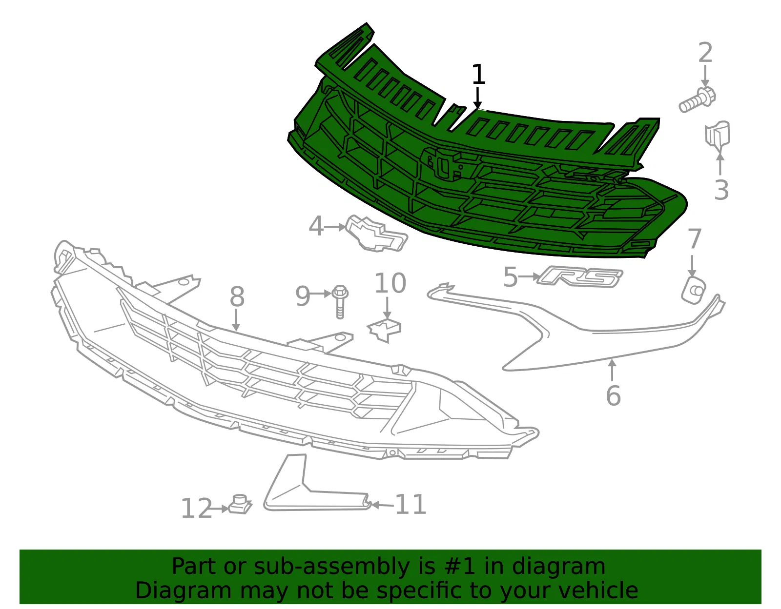 Front Upper Grille - GM (84112274) - view 4