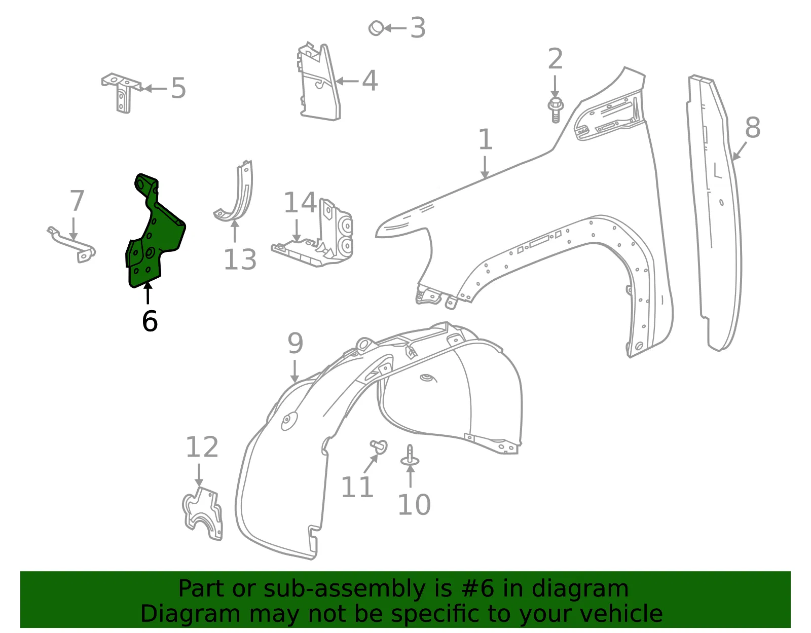 Front Driver Side Fender Front Bracket - GM (84542125) - view 4