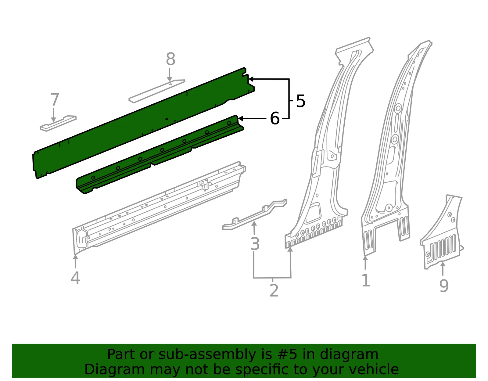 Driver Side Rocker Outer Panel Reinforcement - GM (84784184) - view 3