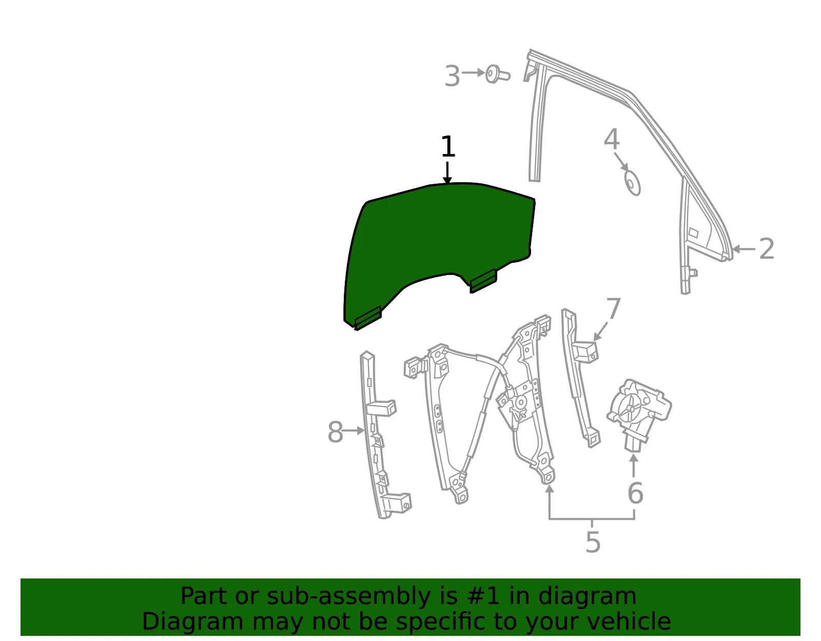 Front Driver Side Door Window - GM (84955047) - view 3