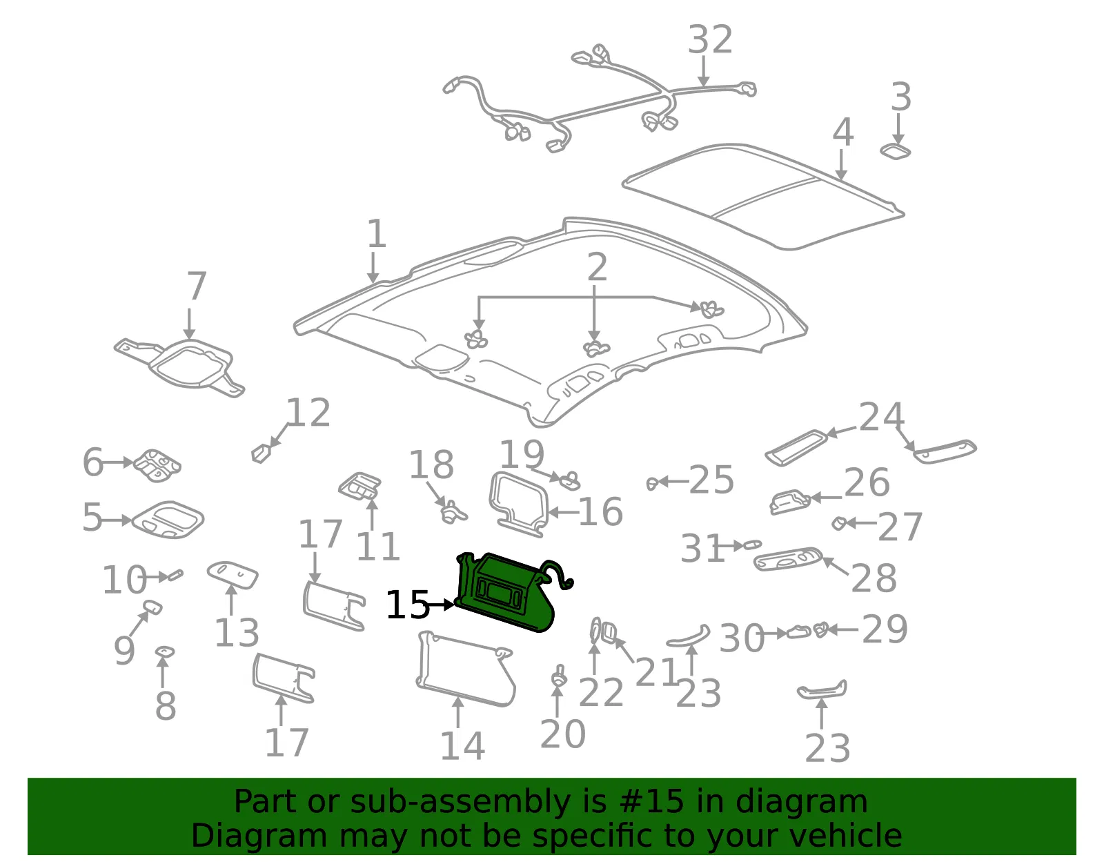 SUNSHADE RH LIGHTED VARIAB - GM (88955308) - view 2