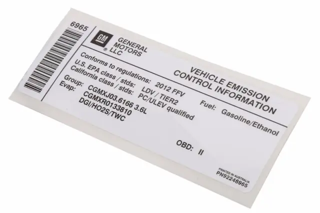 Emission Label - GM (92246965)