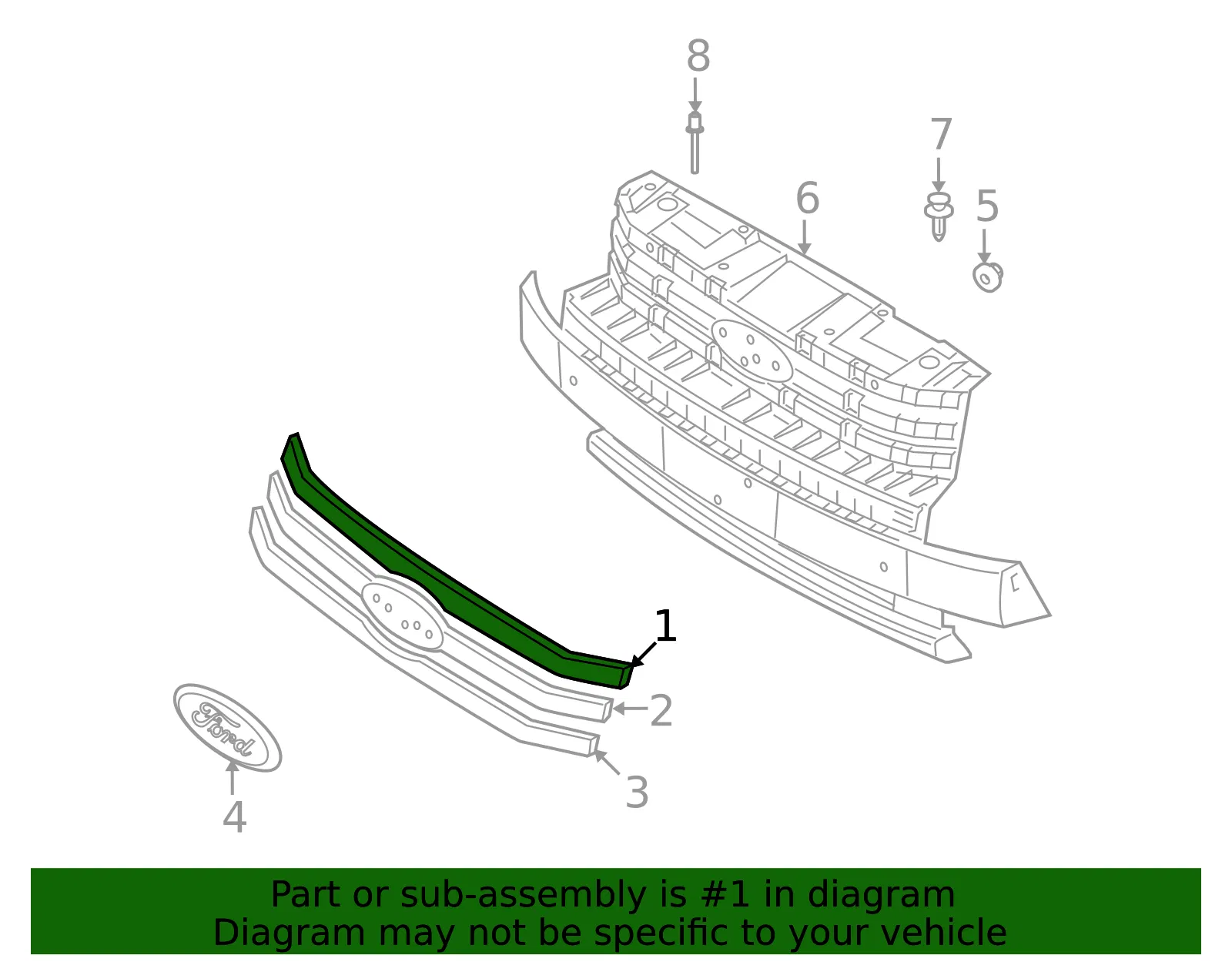 Upper Grille - Ford (BA8Z-8200-AA) - view 4